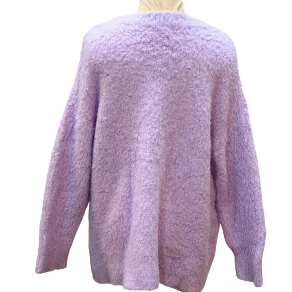 By Anthropologie Sweater Purple Boucle Fuzzy V Neck Women’s Size M - Picture 5 of 9